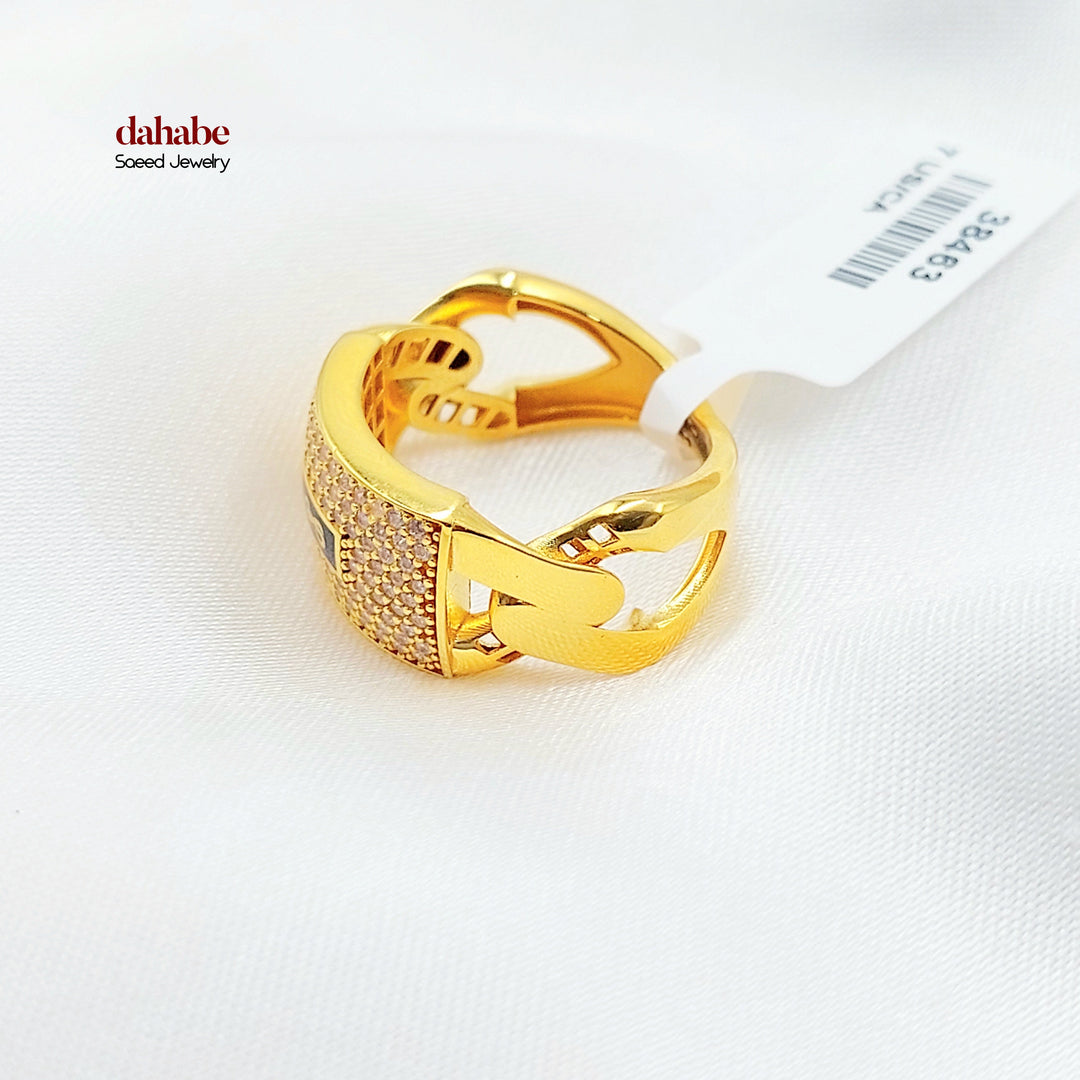 21K خاتم جنزير مرصع-مجوهرات الشيخ سعيد-Saeed Jewelry 