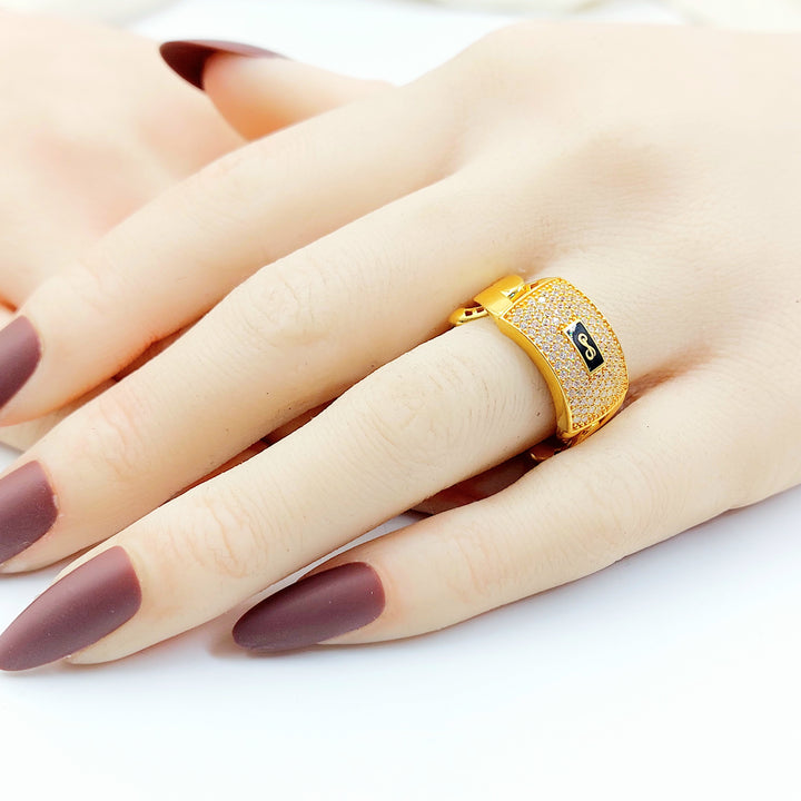 21K خاتم جنزير مرصع-مجوهرات الشيخ سعيد-Saeed Jewelry 