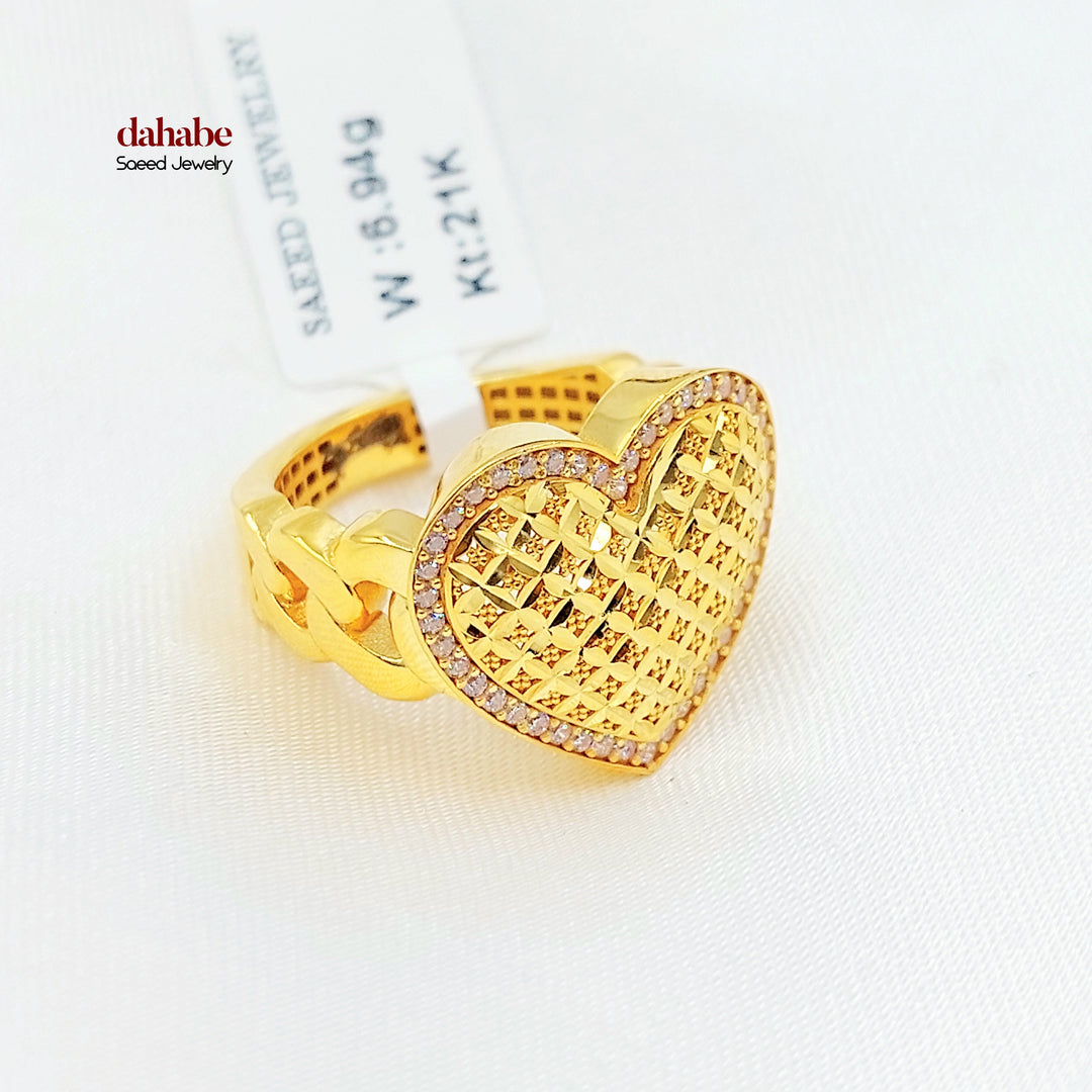 21K خاتم قلب مرصع-مجوهرات الشيخ سعيد-Saeed Jewelry 