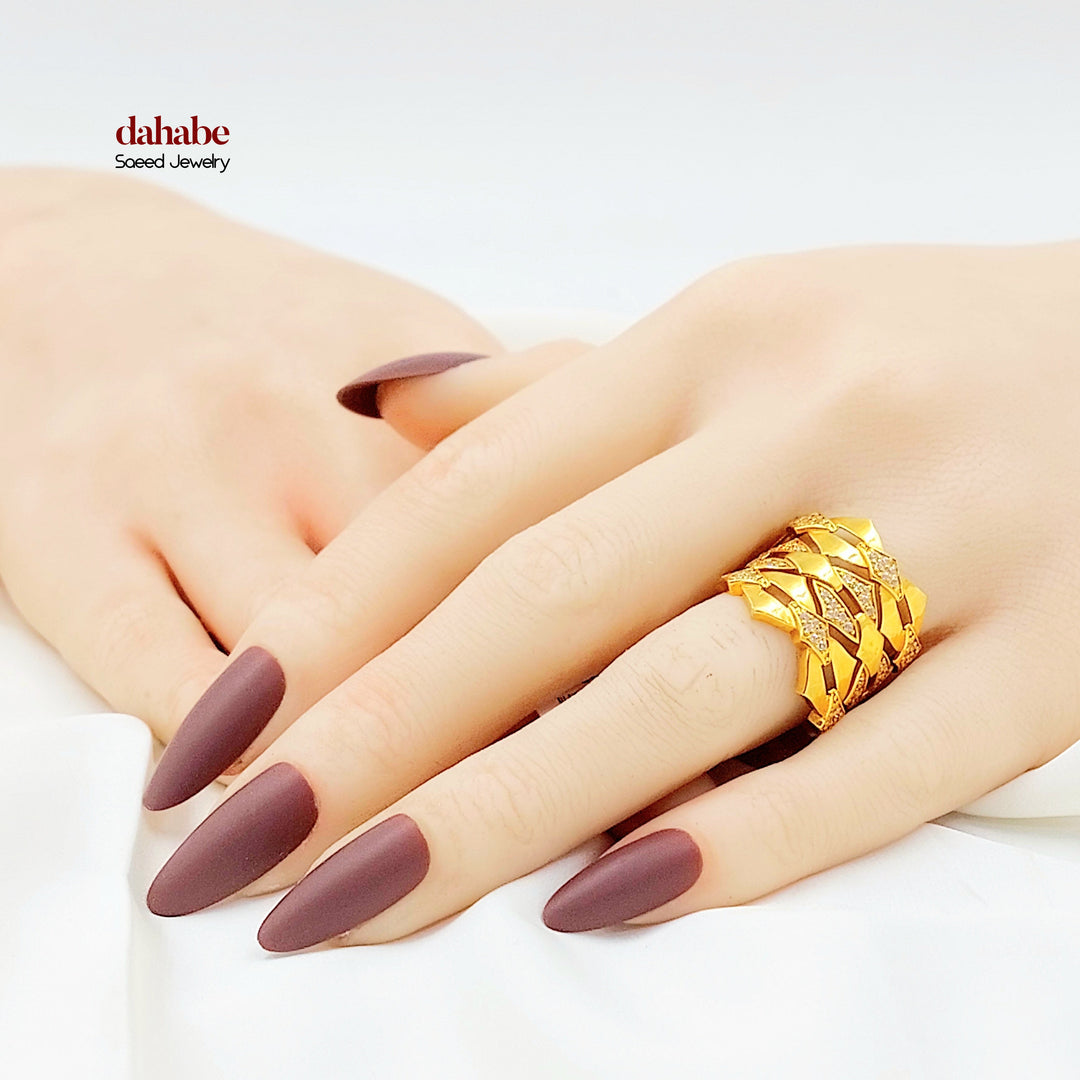 21K خاتم اكسترا مرصع-مجوهرات الشيخ سعيد-Saeed Jewelry 