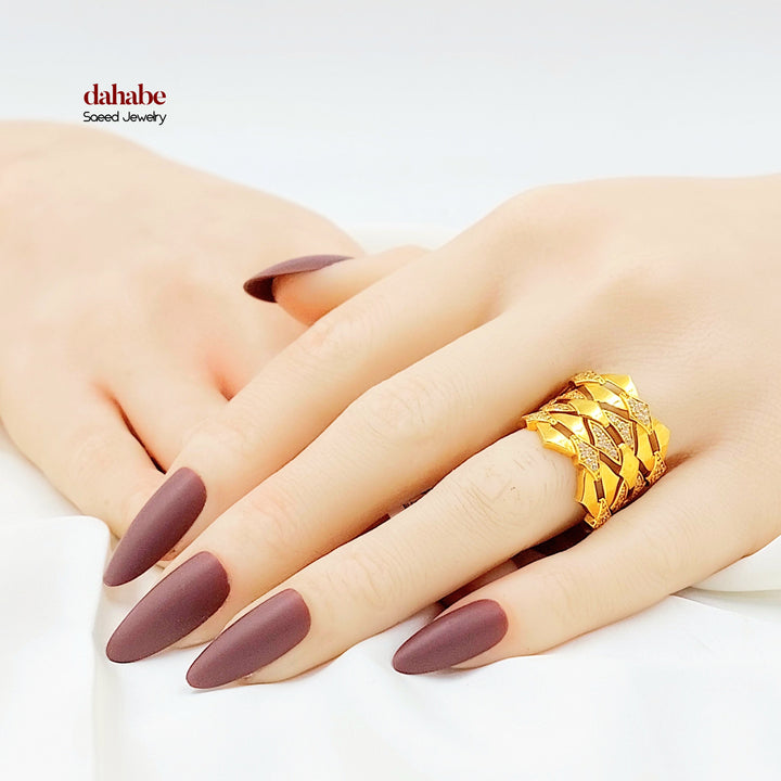 21K خاتم اكسترا مرصع-مجوهرات الشيخ سعيد-Saeed Jewelry 