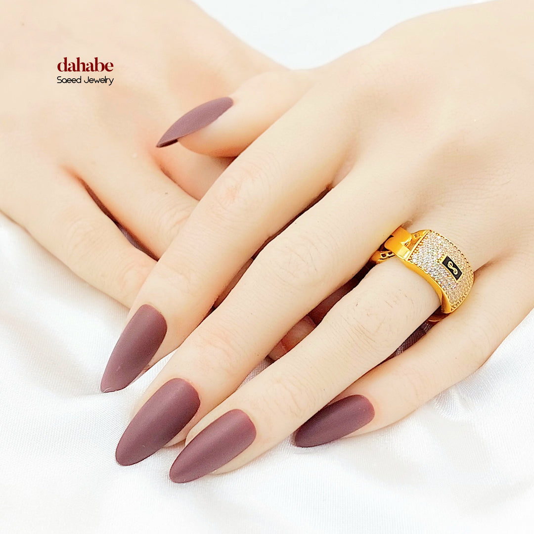 21K خاتم جنزير مرصع-مجوهرات الشيخ سعيد-Saeed Jewelry 