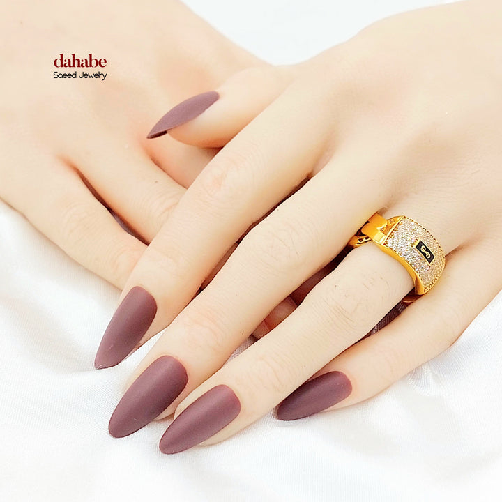 21K خاتم جنزير مرصع-مجوهرات الشيخ سعيد-Saeed Jewelry 
