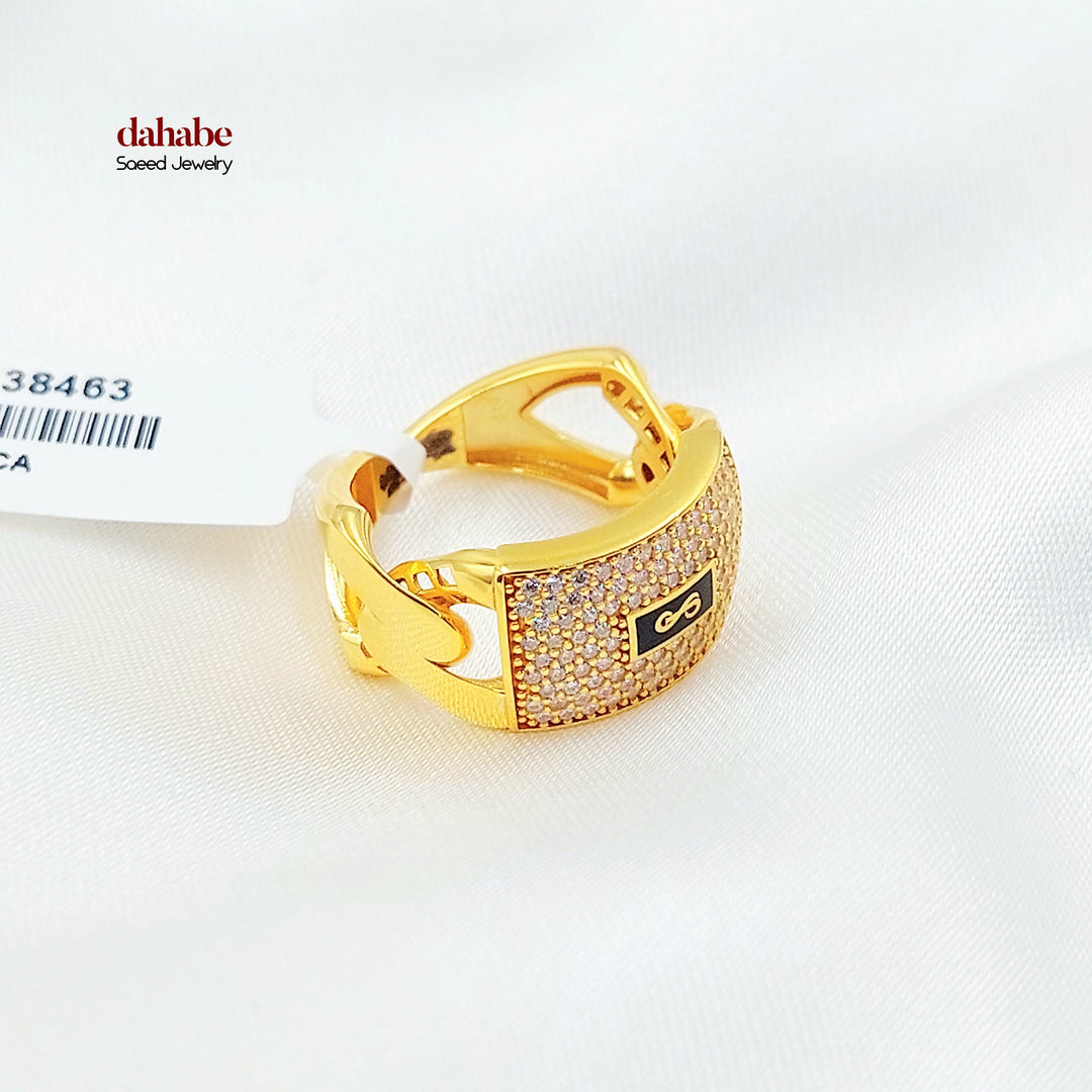 21K خاتم جنزير مرصع-مجوهرات الشيخ سعيد-Saeed Jewelry 