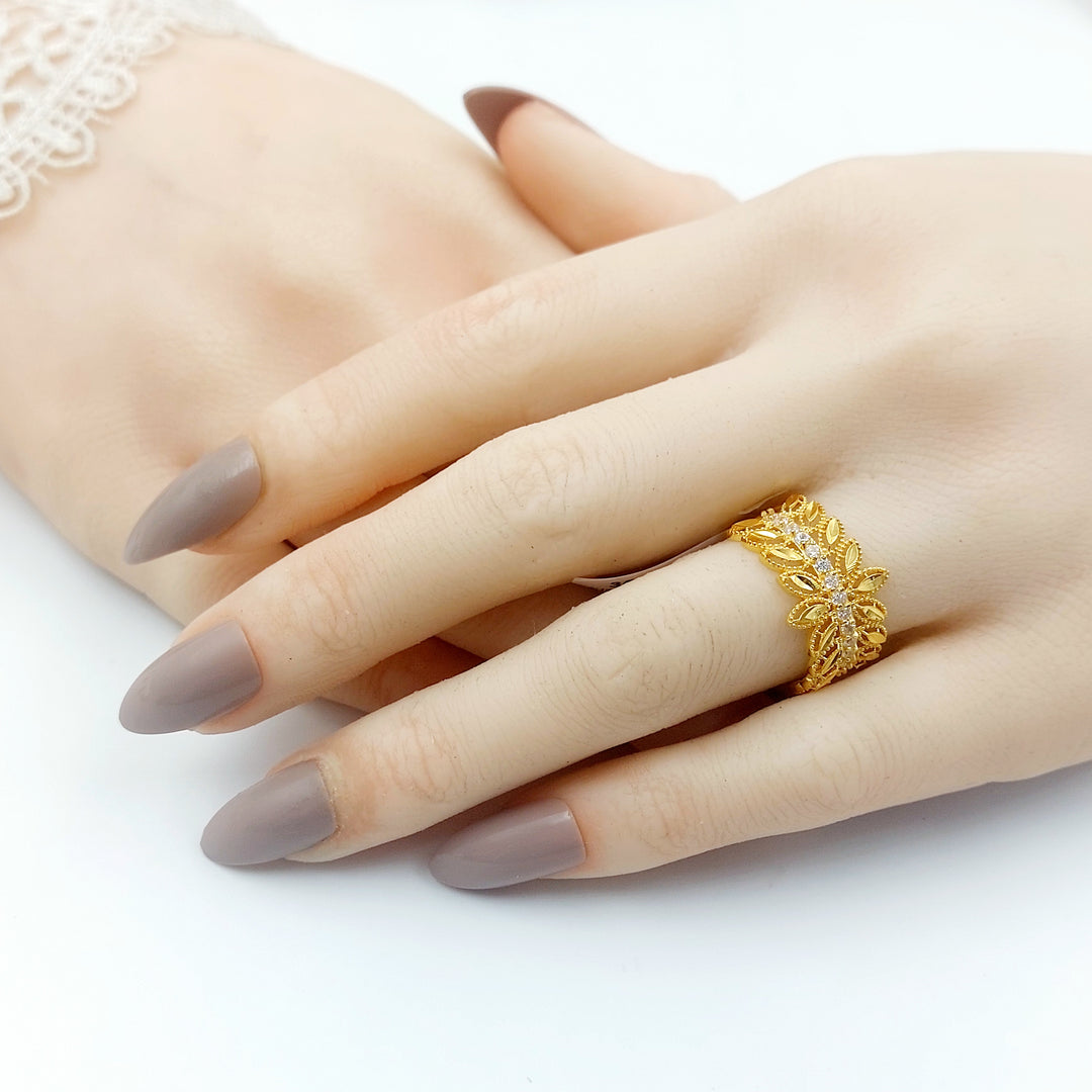 21K خاتم ورق الشجر مرصع-مجوهرات الشيخ سعيد-Saeed Jewelry 