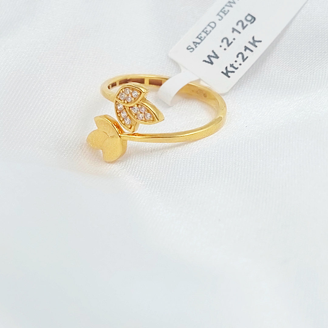 21K خاتم ورق الشجر مرصع-مجوهرات الشيخ سعيد-Saeed Jewelry 