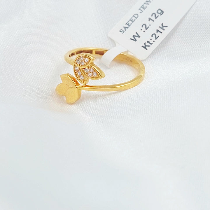 21K خاتم ورق الشجر مرصع-مجوهرات الشيخ سعيد-Saeed Jewelry 