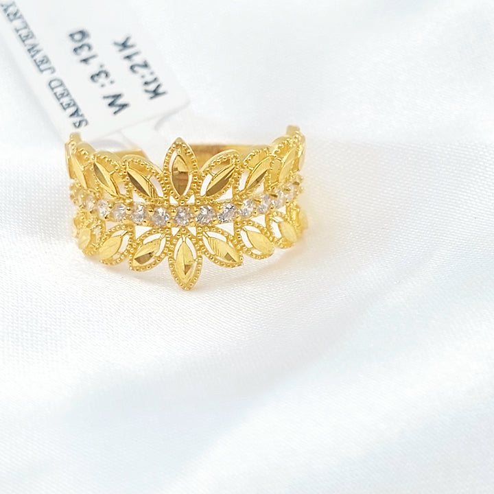 21K خاتم ورق الشجر مرصع-مجوهرات الشيخ سعيد-Saeed Jewelry 
