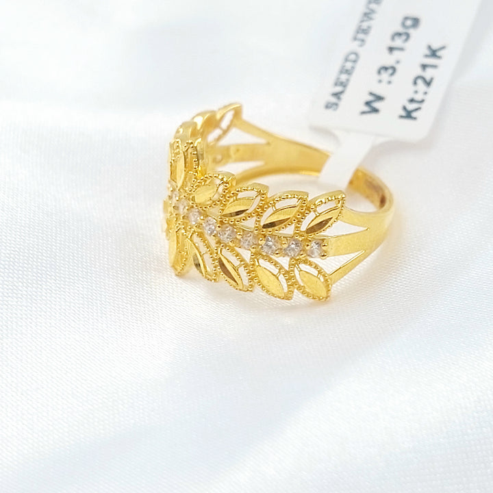 21K خاتم ورق الشجر مرصع-مجوهرات الشيخ سعيد-Saeed Jewelry 
