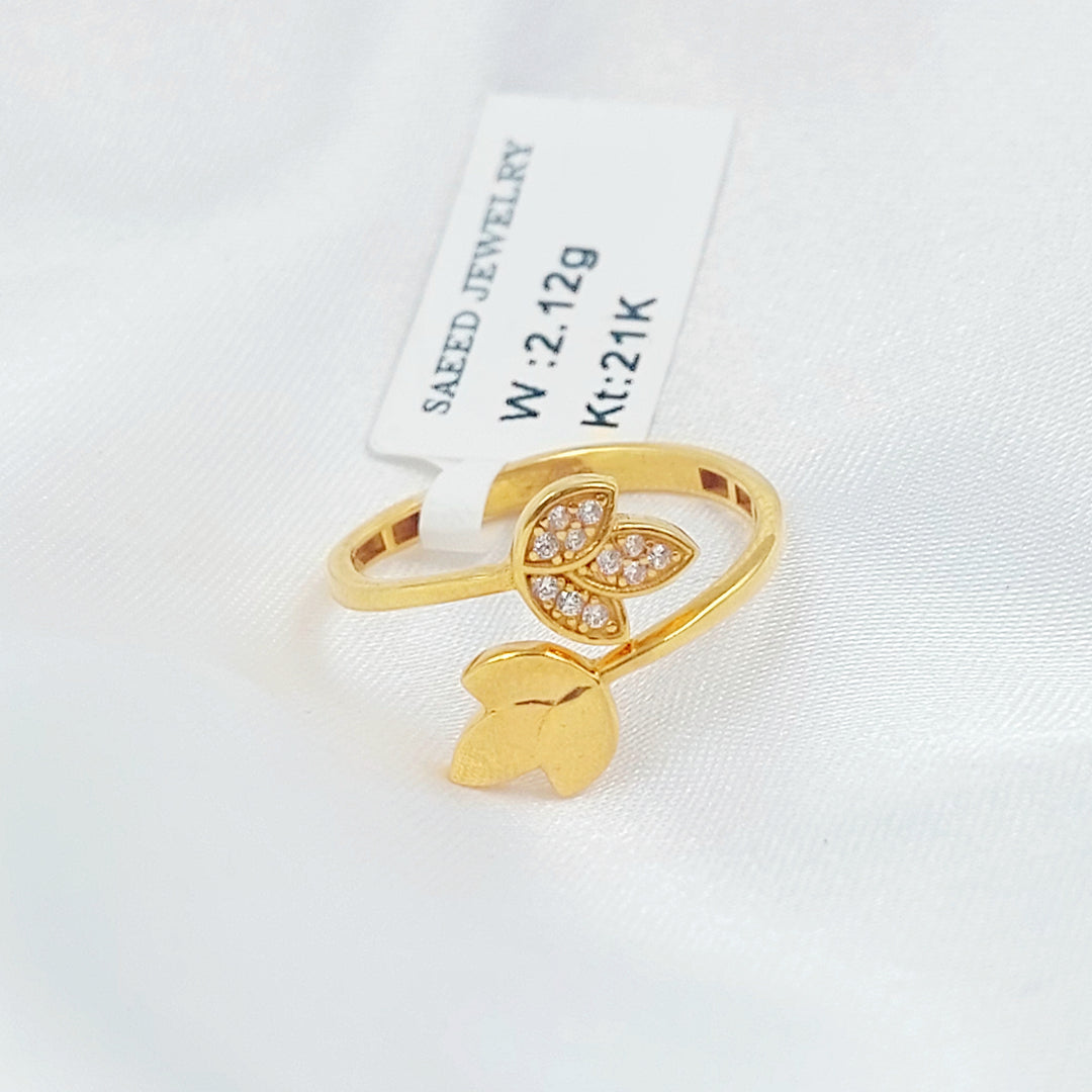 21K خاتم ورق الشجر مرصع-مجوهرات الشيخ سعيد-Saeed Jewelry 