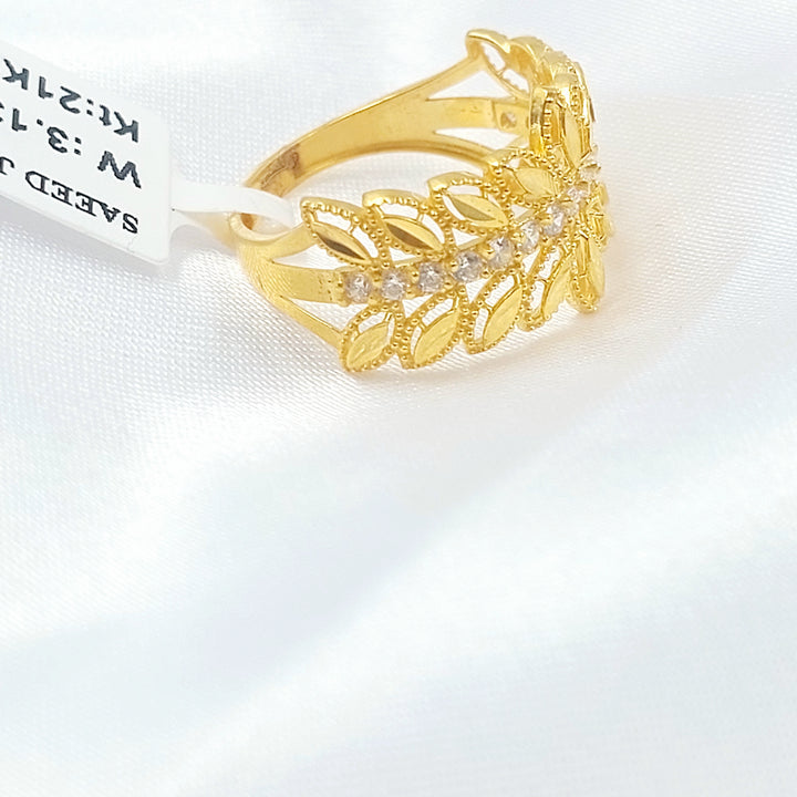 21K خاتم ورق الشجر مرصع-مجوهرات الشيخ سعيد-Saeed Jewelry 