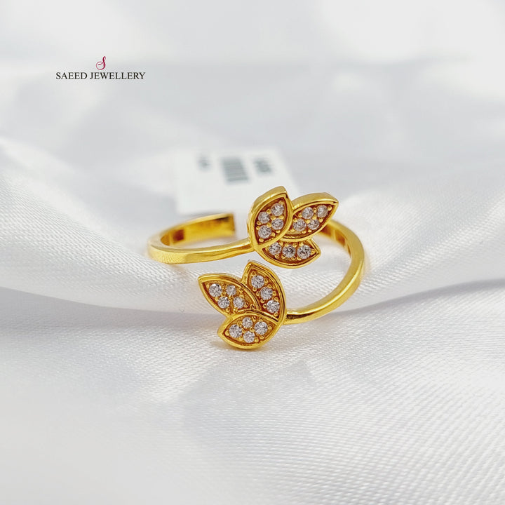 21K خاتم ورق الشجر مرصع-مجوهرات الشيخ سعيد-Saeed Jewelry 