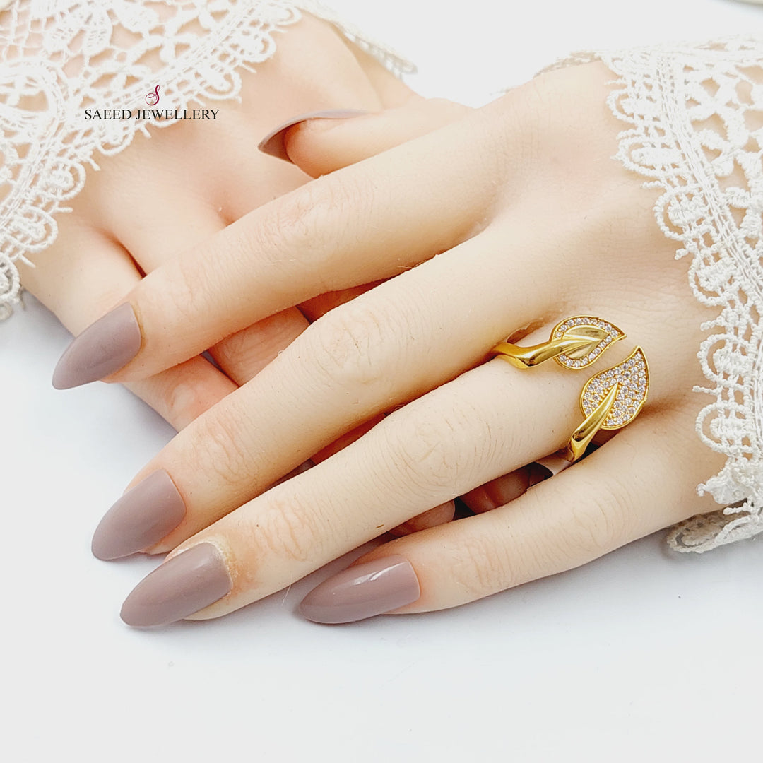 21K خاتم ورق الشجر مرصع-مجوهرات الشيخ سعيد-Saeed Jewelry 