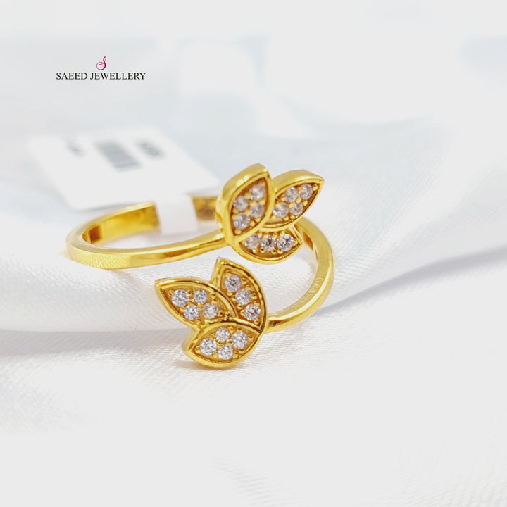 21K خاتم ورق الشجر مرصع-مجوهرات الشيخ سعيد-Saeed Jewelry 
