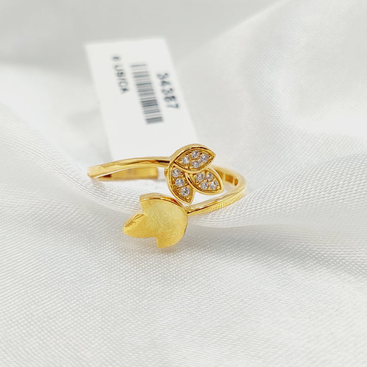 21K خاتم ورق الشجر مرصع-مجوهرات الشيخ سعيد-Saeed Jewelry 