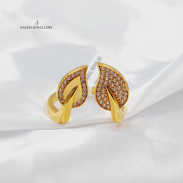 21K خاتم ورق الشجر مرصع-مجوهرات الشيخ سعيد-Saeed Jewelry 