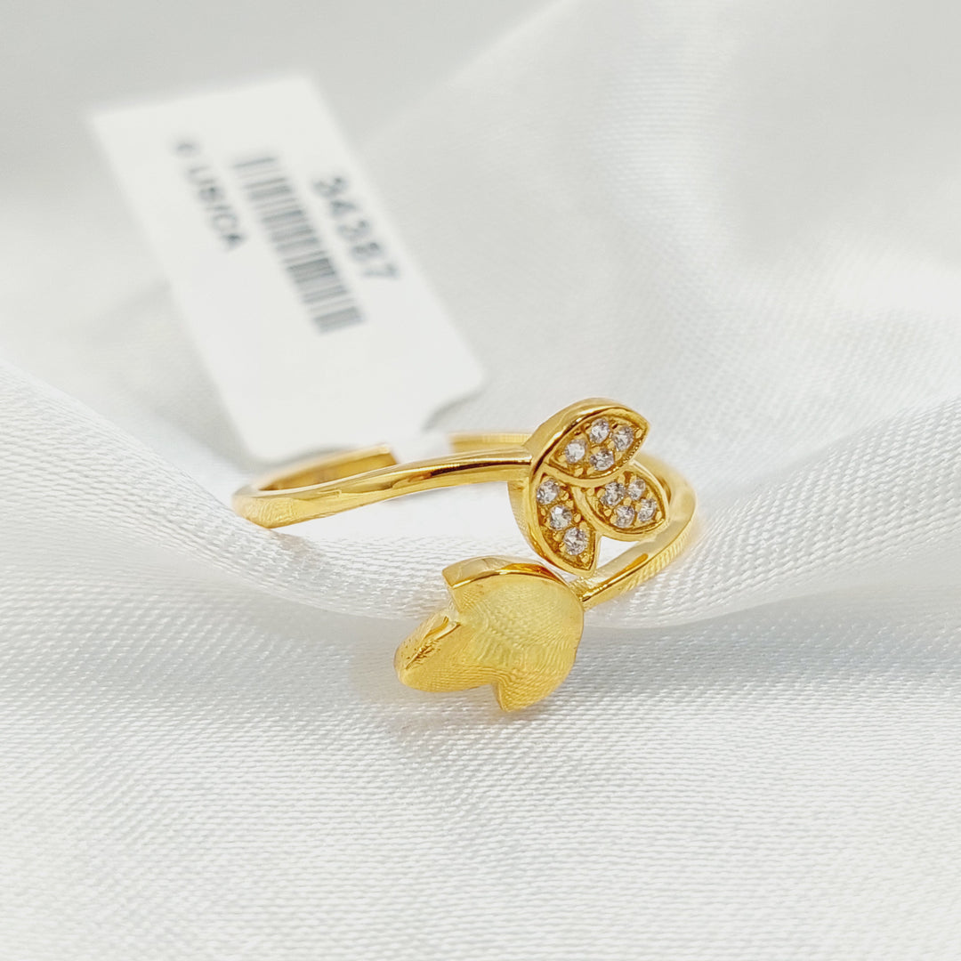 21K خاتم ورق الشجر مرصع-مجوهرات الشيخ سعيد-Saeed Jewelry 