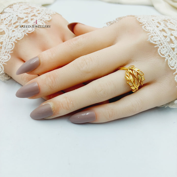 21K خاتم ورق الشجر مرصع-مجوهرات الشيخ سعيد-Saeed Jewelry 