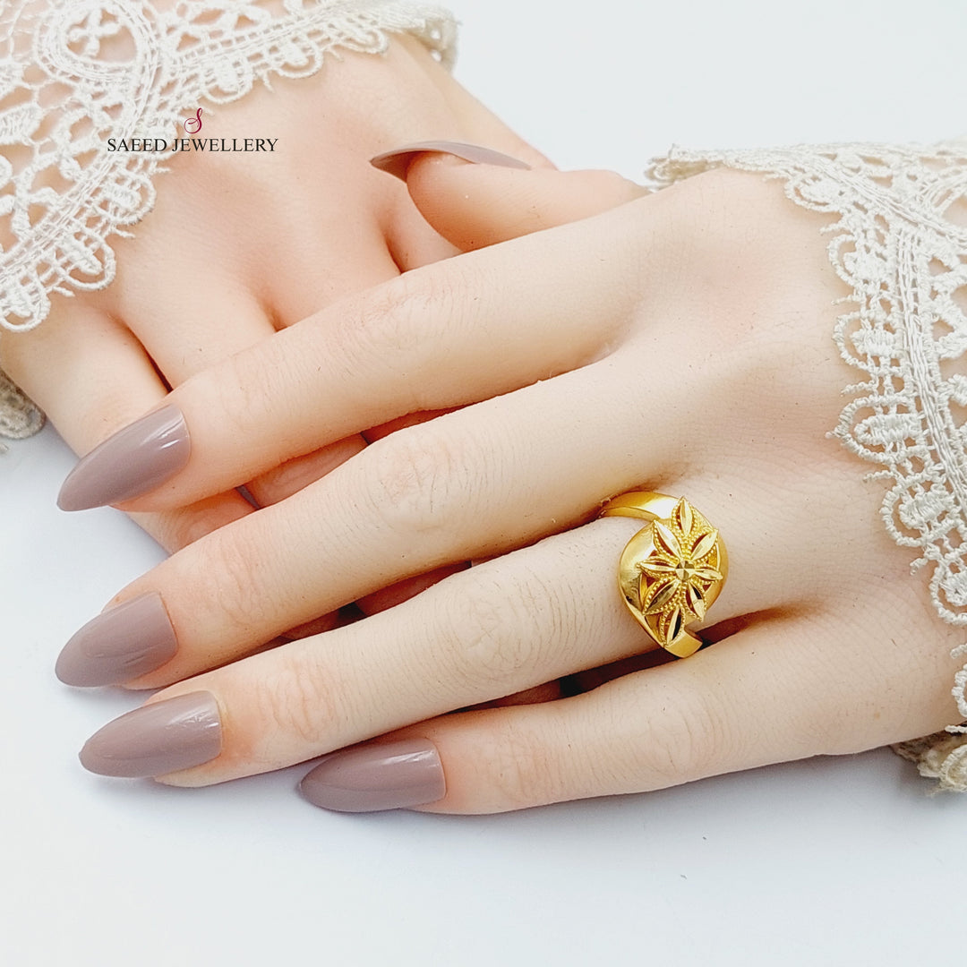 21K خاتم ورق الشجر اكسترا-مجوهرات الشيخ سعيد-Saeed Jewelry 