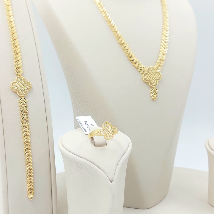 21K طقم وردة ورق الشجر-مجوهرات الشيخ سعيد-Saeed Jewelry 