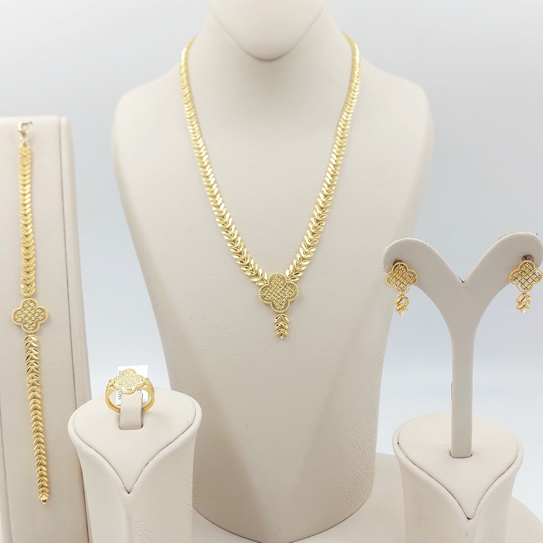 21K طقم وردة ورق الشجر-مجوهرات الشيخ سعيد-Saeed Jewelry 