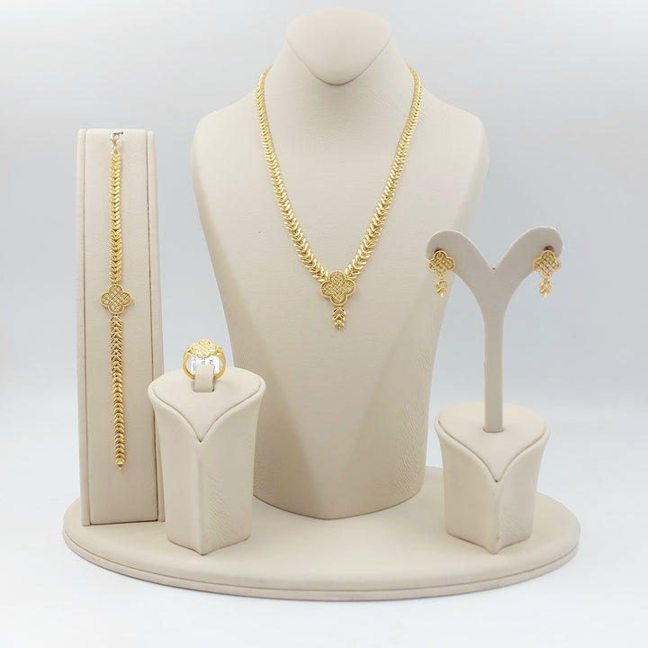 21K طقم وردة ورق الشجر-مجوهرات الشيخ سعيد-Saeed Jewelry 