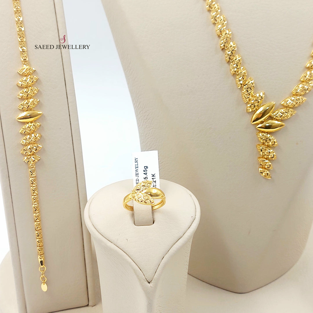 21K طقم نقش سادة-مجوهرات الشيخ سعيد-Saeed Jewelry 