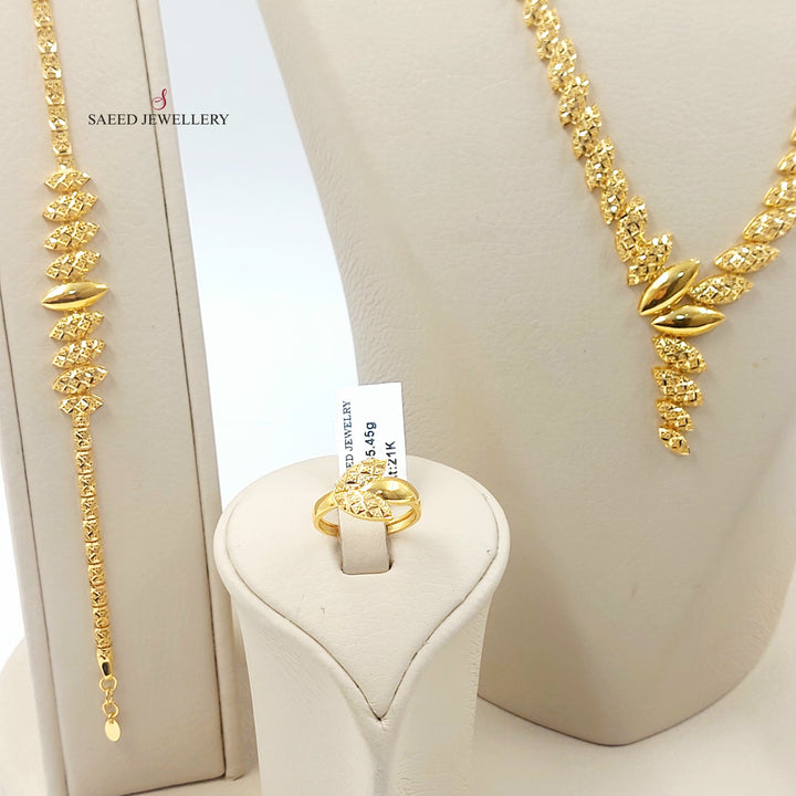 21K طقم نقش سادة-مجوهرات الشيخ سعيد-Saeed Jewelry 