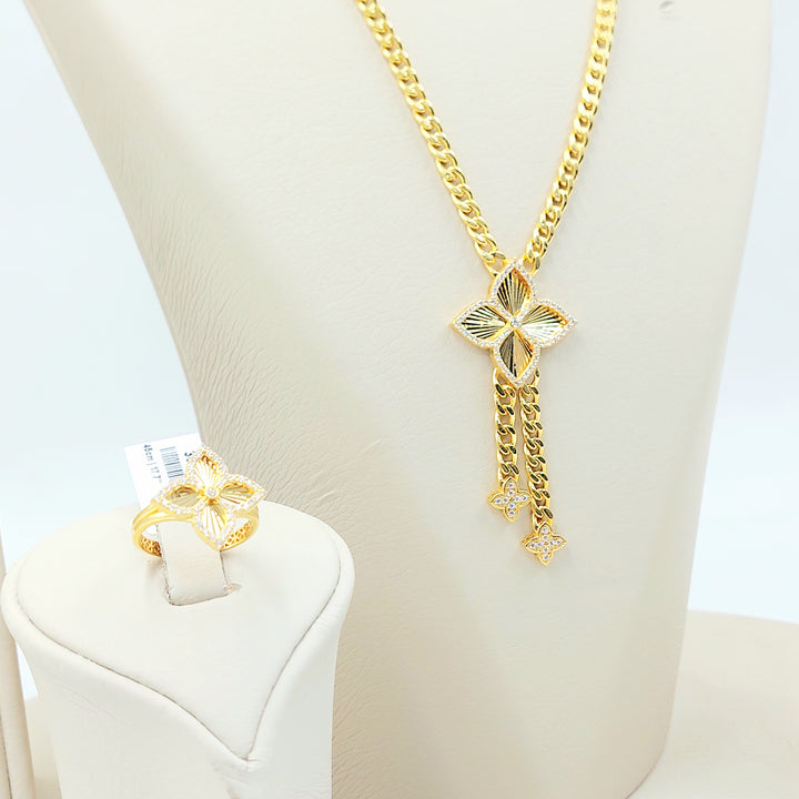 21K طقم وردة مرصع-مجوهرات الشيخ سعيد-Saeed Jewelry 