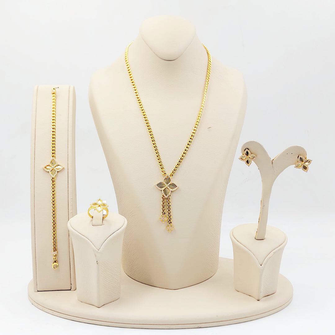 21K طقم وردة مرصع-مجوهرات الشيخ سعيد-Saeed Jewelry 