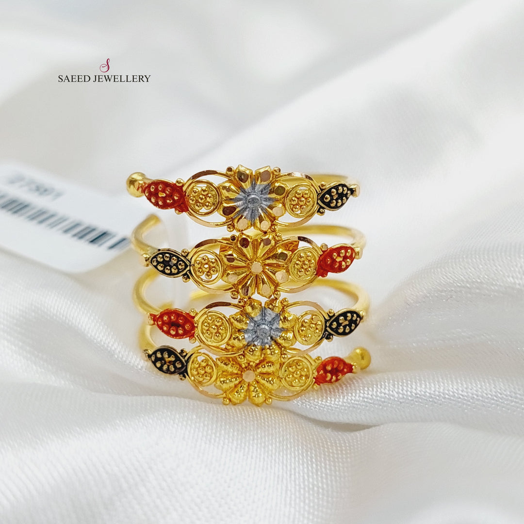 Colored Indian Ring Made Of 21K Yellow Gold by Saeed Jewelry-27391