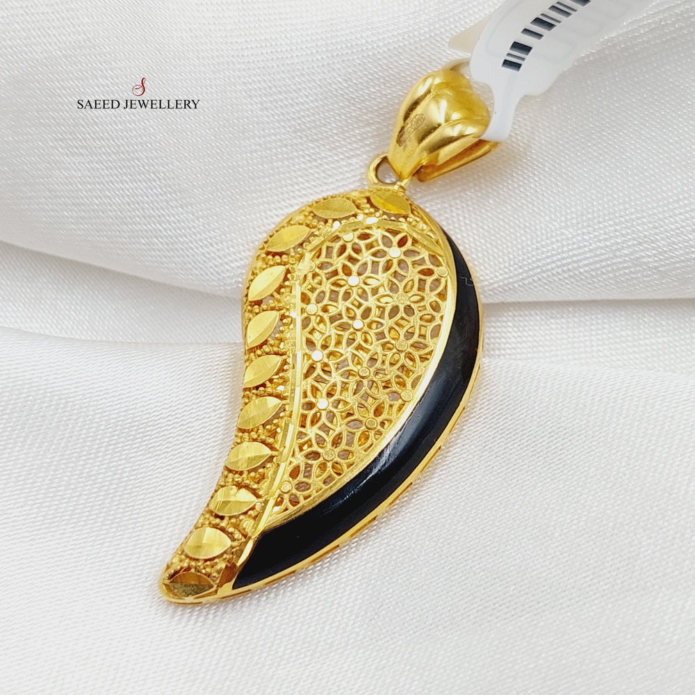 Enameled Almond Pendant  Made Of 21K Yellow Gold by Saeed Jewelry-28982