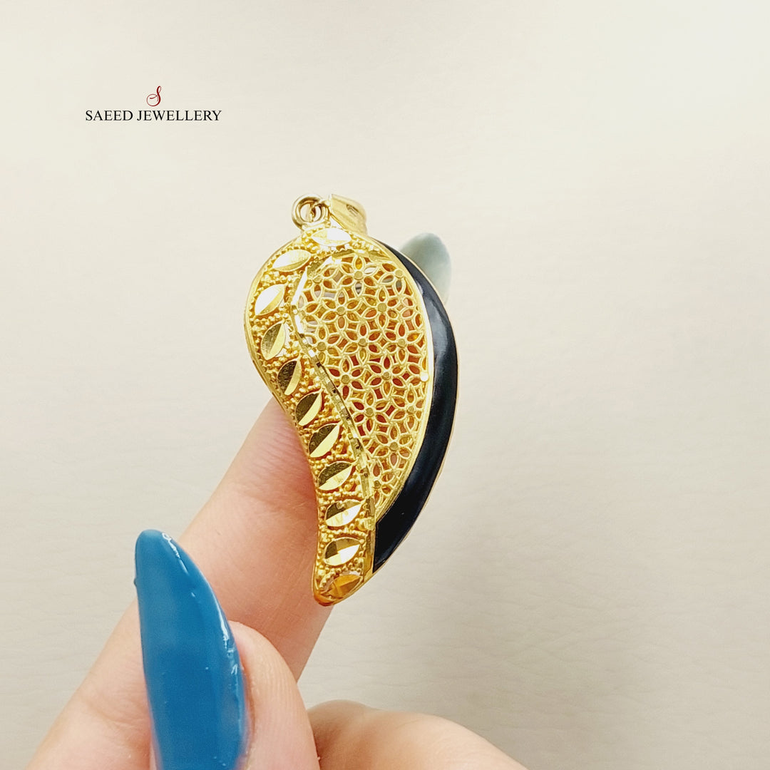 Enameled Almond Pendant  Made Of 21K Yellow Gold by Saeed Jewelry-28982
