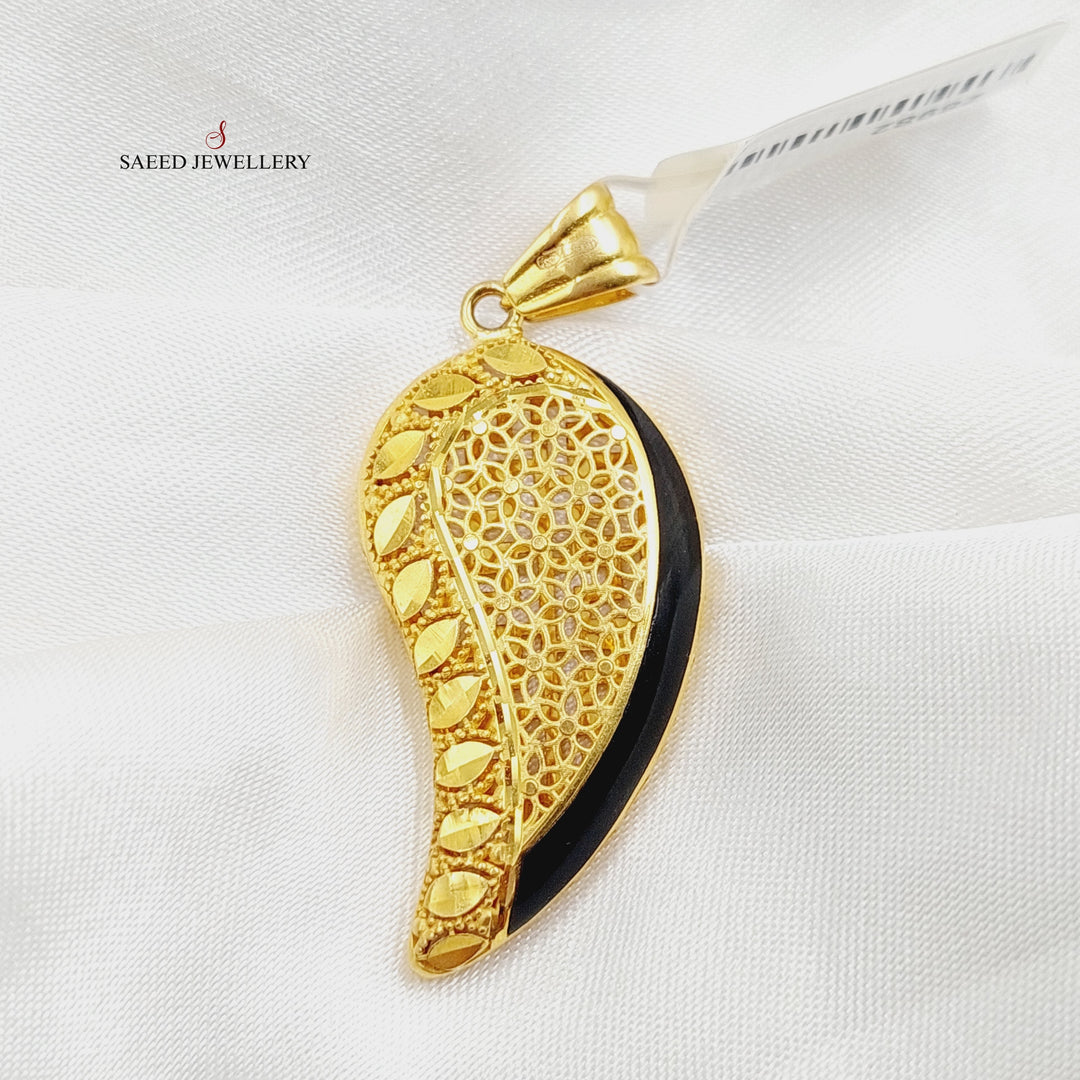 Enameled Almond Pendant  Made Of 21K Yellow Gold by Saeed Jewelry-28982