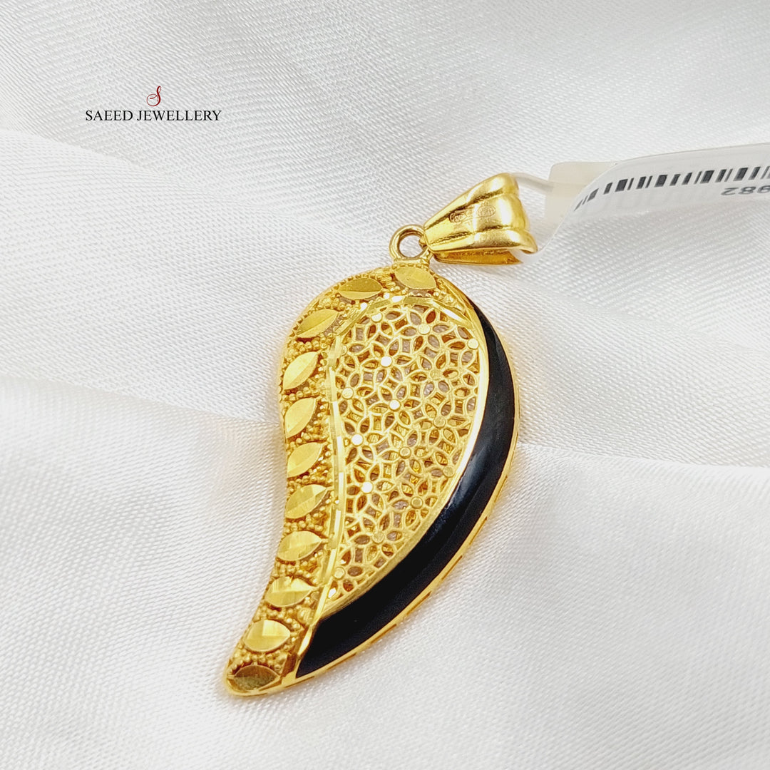 Enameled Almond Pendant  Made Of 21K Yellow Gold by Saeed Jewelry-28982