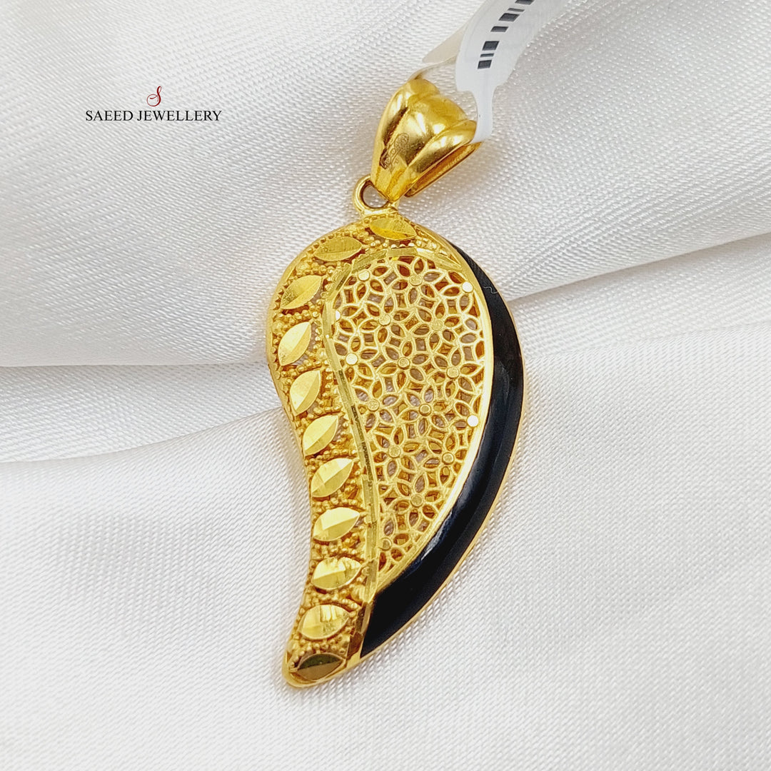 Enameled Almond Pendant  Made Of 21K Yellow Gold by Saeed Jewelry-28982