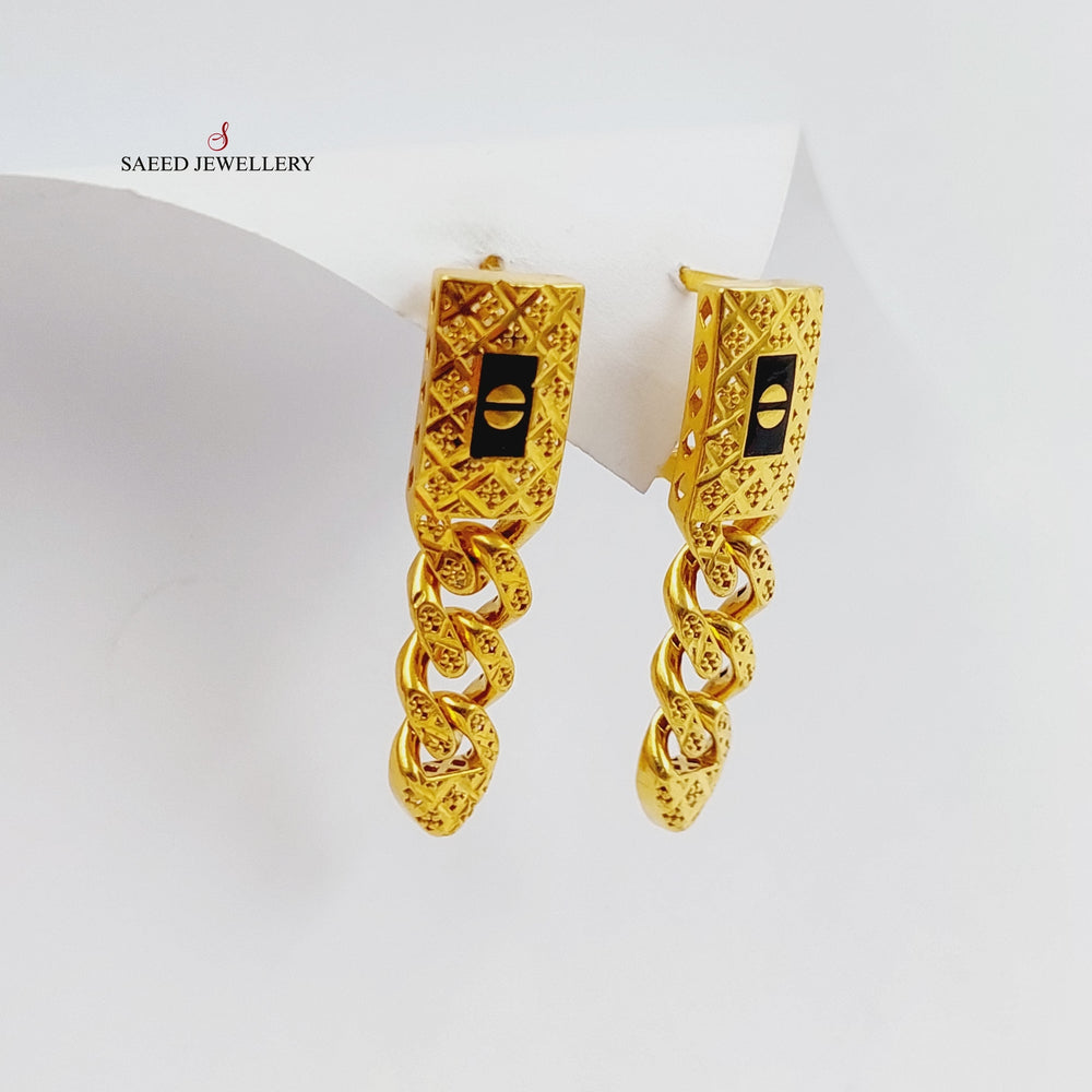 Enameled Cuban Links Earrings  Made Of 21K Yellow Gold by Saeed Jewelry-29283