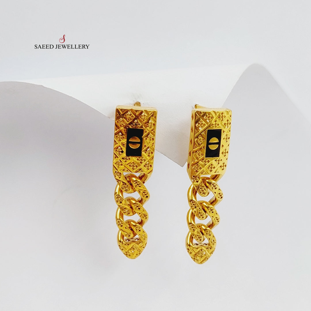 Enameled Cuban Links Earrings  Made Of 21K Yellow Gold by Saeed Jewelry-29283