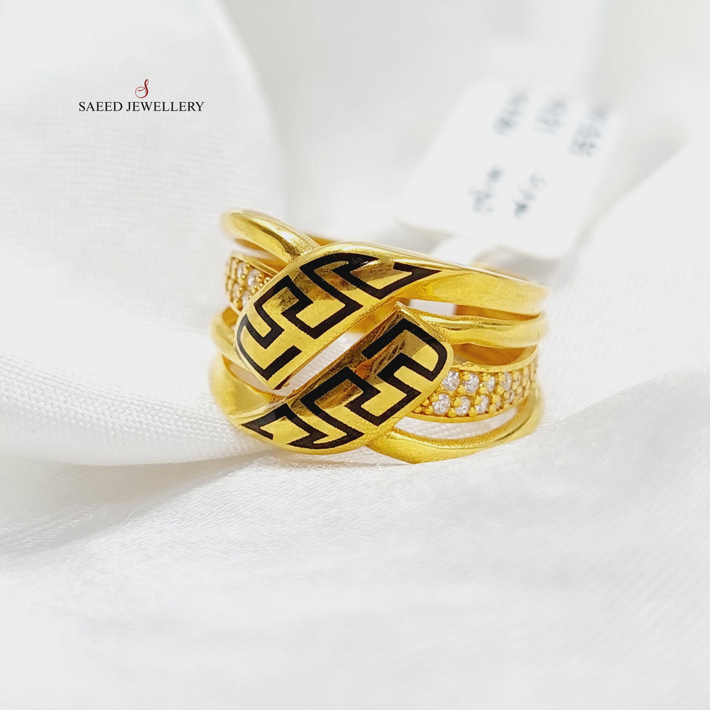 Enameled Figaro Ring Made Of 21K Yellow Gold by Saeed Jewelry-28368