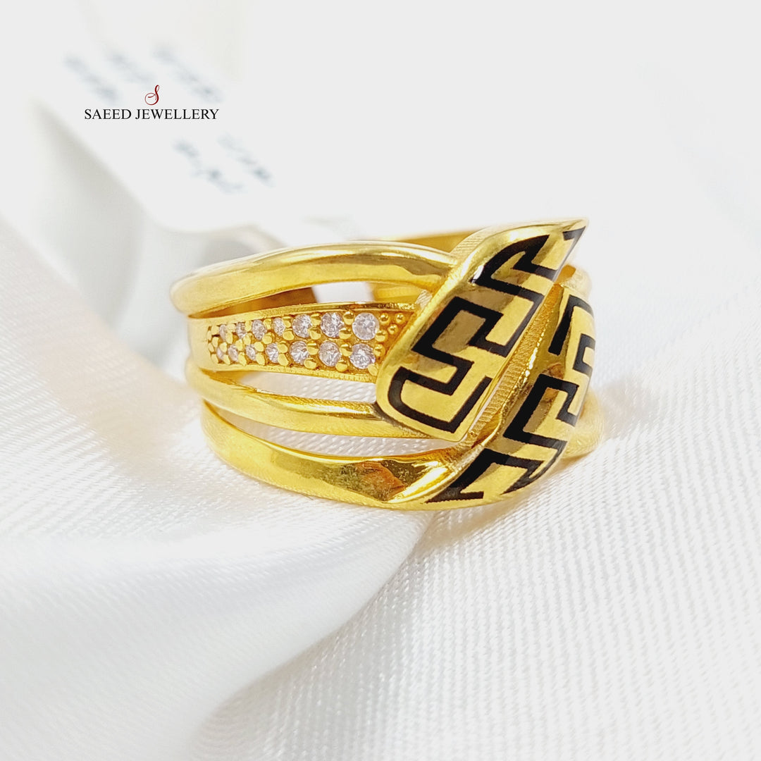 Enameled Figaro Ring Made Of 21K Yellow Gold by Saeed Jewelry-28368