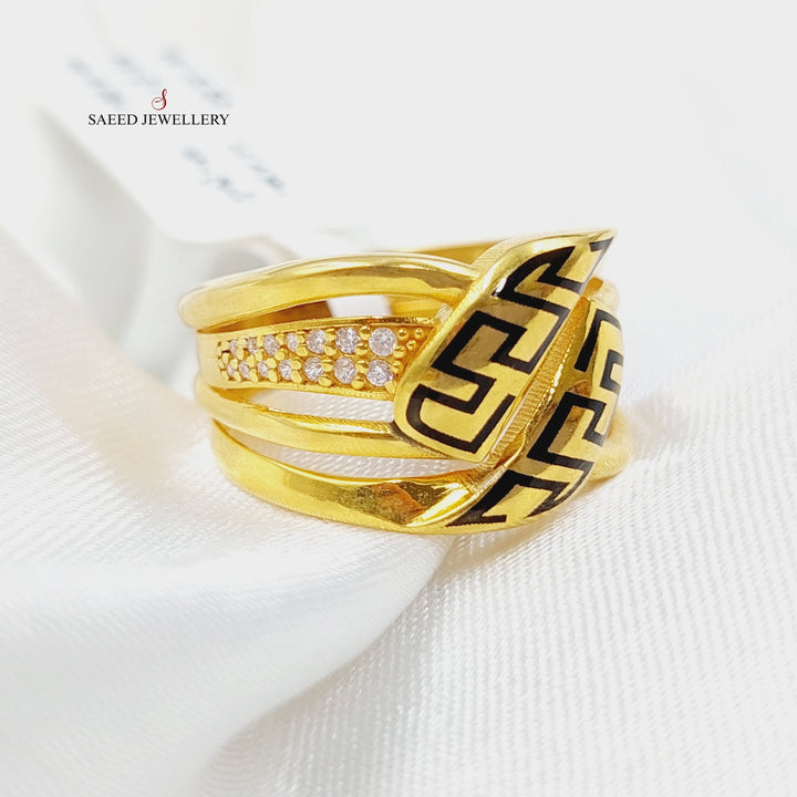 Enameled Figaro Ring Made Of 21K Yellow Gold by Saeed Jewelry-28368