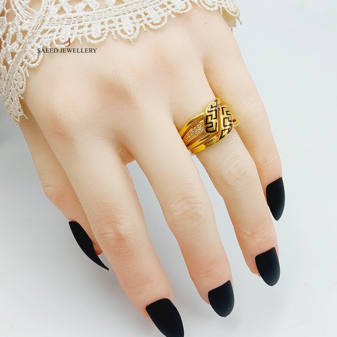 Enameled Figaro Ring Made Of 21K Yellow Gold by Saeed Jewelry-28368