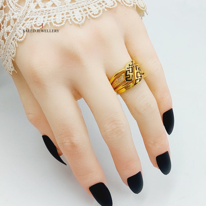 Enameled Figaro Ring Made Of 21K Yellow Gold by Saeed Jewelry-28368