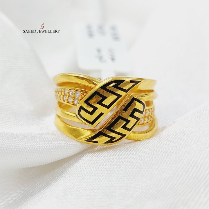 Enameled Figaro Ring Made Of 21K Yellow Gold by Saeed Jewelry-28368