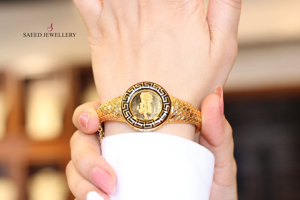 Enameled Ounce Bangle Bracelet Made Of 21K Yellow Gold by Saeed Jewelry-اسوارة-اكسترا-15