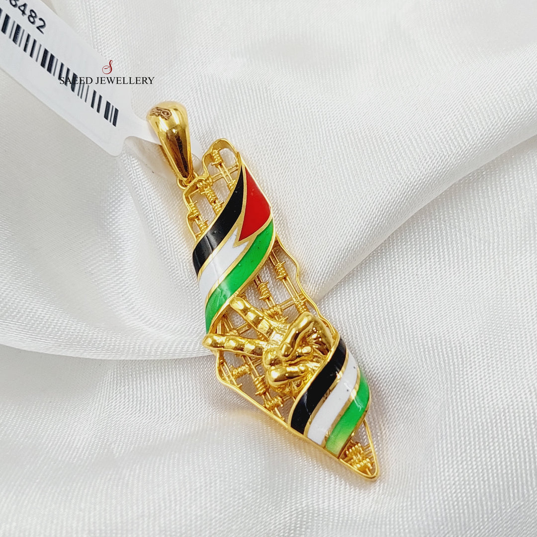 Enameled Palestine Pendant Made Of 21K Yellow Gold by Saeed Jewelry-28481
