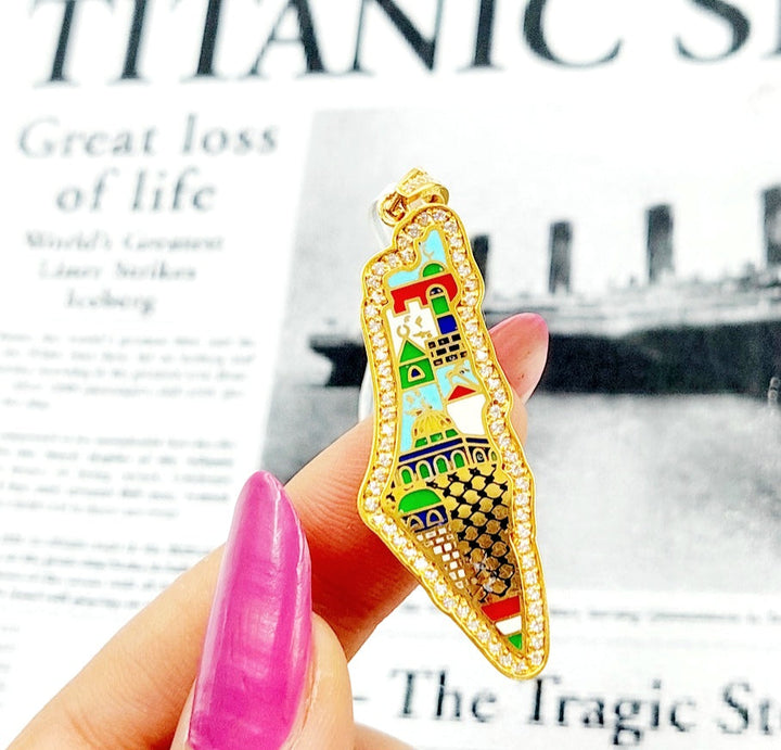 Enameled Palestine Pendant Made Of 21K Yellow Gold by Saeed Jewelry-28483