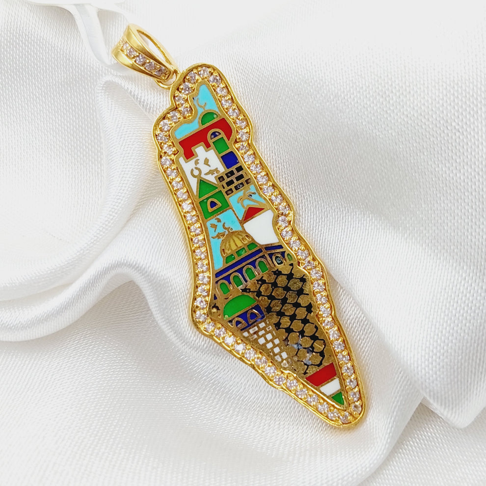 Enameled Palestine Pendant Made Of 21K Yellow Gold by Saeed Jewelry-28483