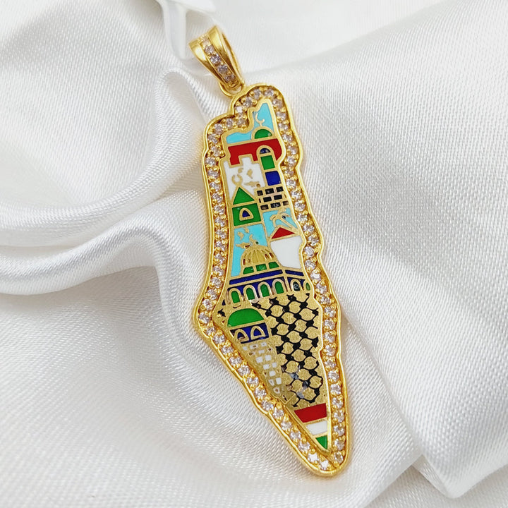 Enameled Palestine Pendant Made Of 21K Yellow Gold by Saeed Jewelry-28483