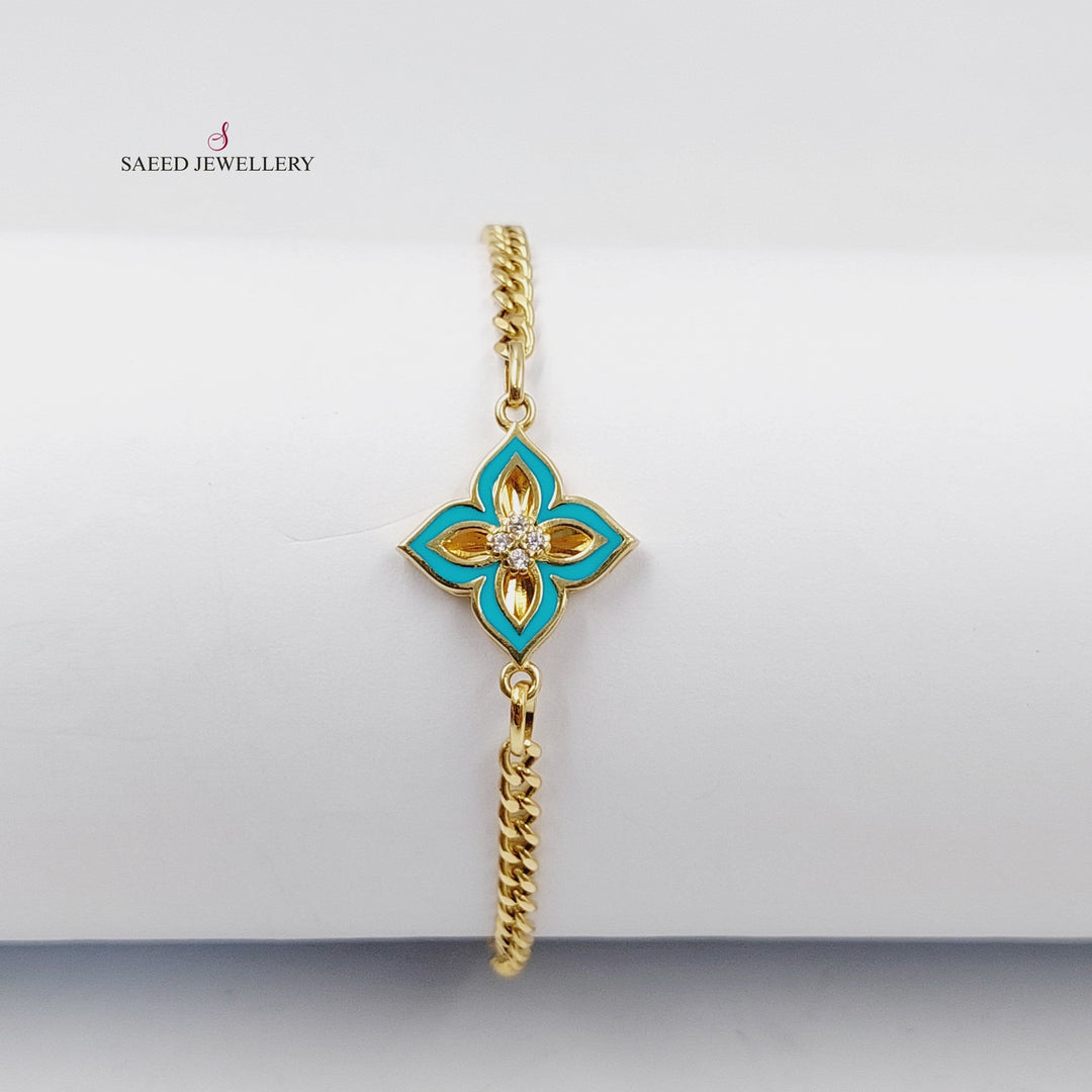 Enameled Rose Bracelet  Made Of 21K Yellow Gold by Saeed Jewelry-30652
